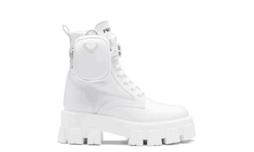 Brushed Rois leather and nylon Monolith boots White