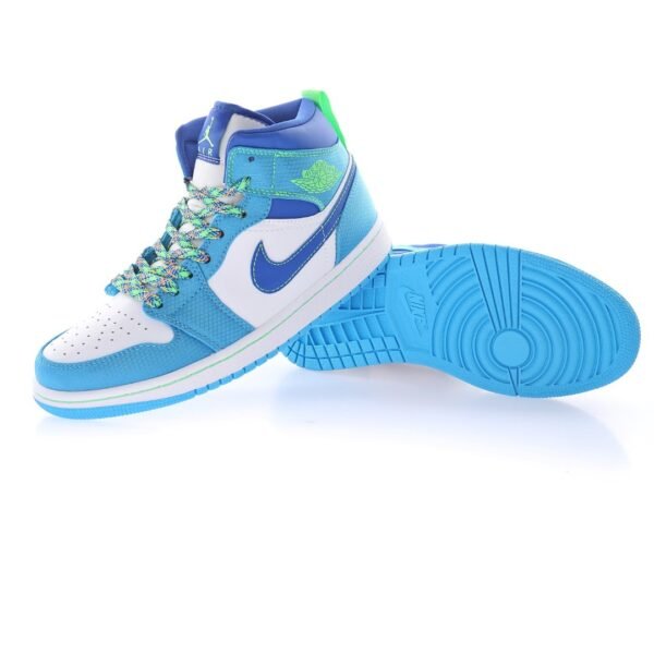 Nike Wmns Air Jordan 1 Mid GS"White Blue Neon Green"