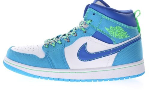 Nike Wmns Air Jordan 1 Mid GS"White Blue Neon Green"