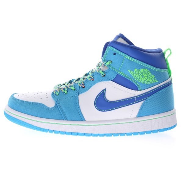 Nike Wmns Air Jordan 1 Mid GS"White Blue Neon Green"