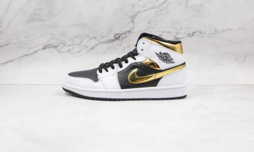 NIKE Air Jordan 1 Mid White black gold