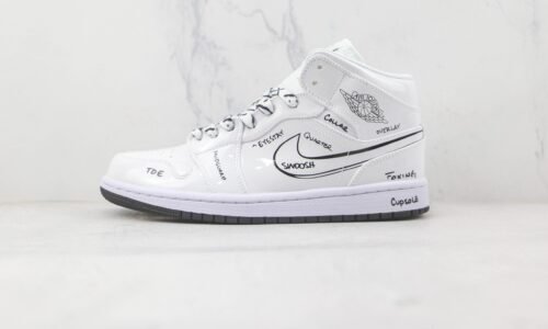 NIKE Air Jordan 1 Mid White Black Graffiti